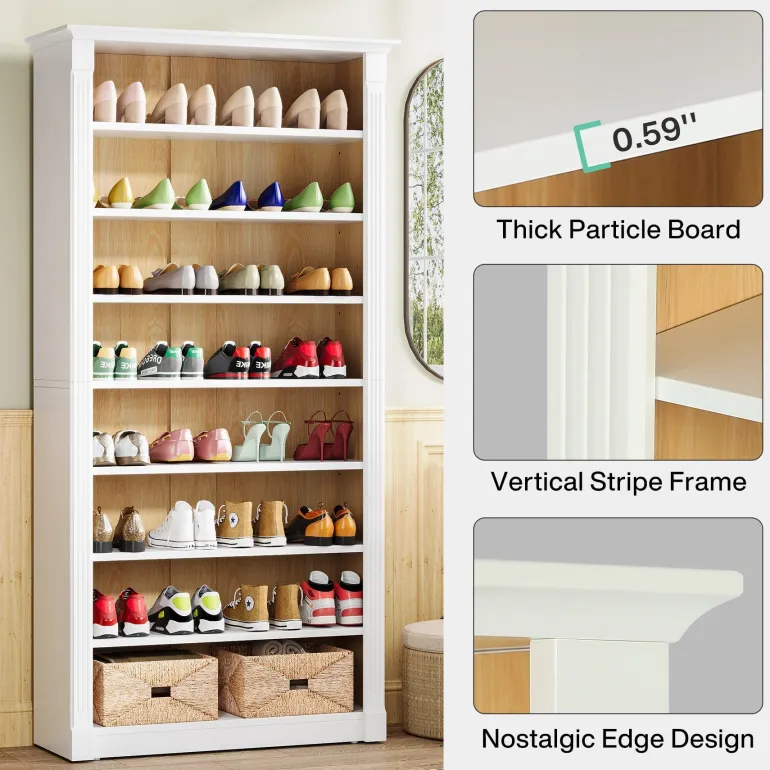 Cheap Tribesigns 8-Tier Shoe Rack, Wooden Freestanding Shoe Storage Cabinet for 32-40 Pairs