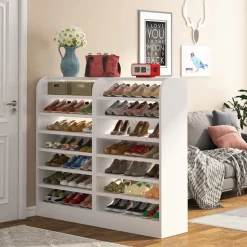 Cheap Tribesigns 8-Tier Shoe Rack, Wooden Shoe Shelf Shoe Storage Cabinet