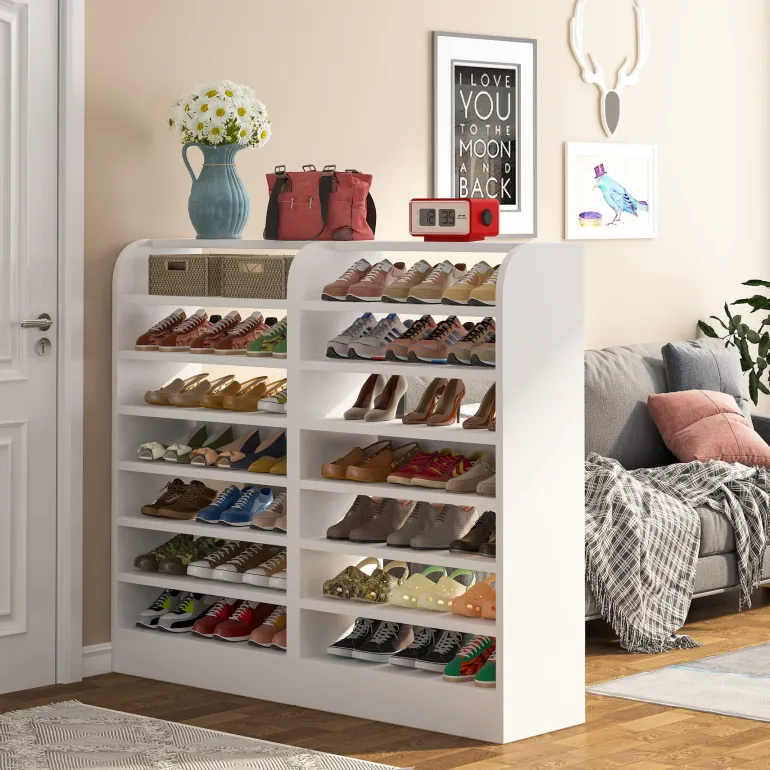 Cheap Tribesigns 8-Tier Shoe Rack, Wooden Shoe Shelf Shoe Storage Cabinet