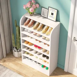 Cheap Tribesigns 8-Tier Shoe Rack, Wooden Shoe Shelf Shoe Storage Cabinet
