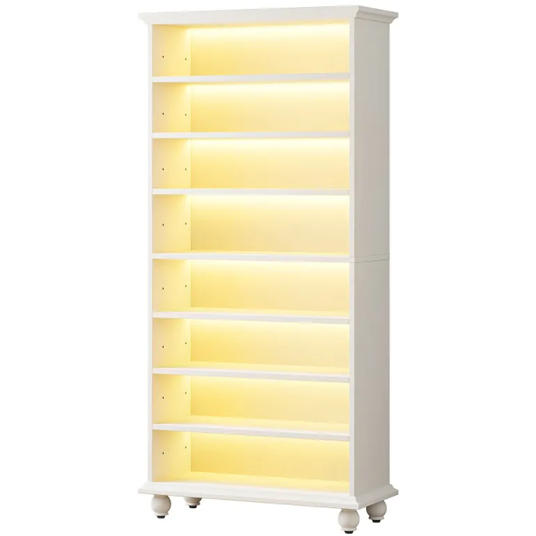 Outlet Tribesigns 9-Tier Wood Shoe Cabinet Rack with LED Lighting & Solid Wood Legs