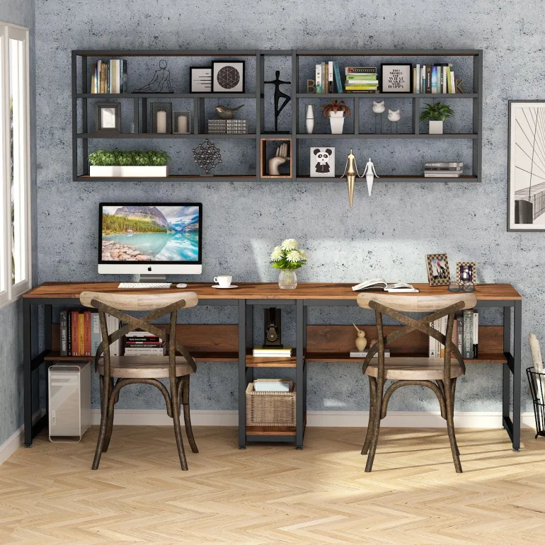 New Tribesigns Two Person Desk, 78.7" Computer Double Desk with Bookshelf