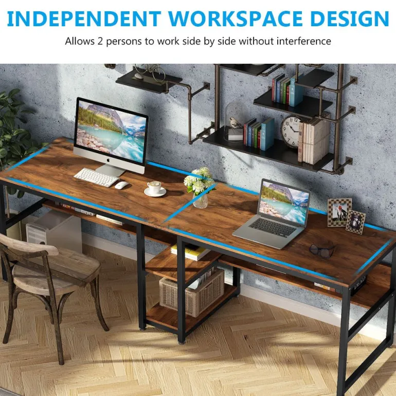 New Tribesigns Two Person Desk, 78.7" Computer Double Desk with Bookshelf