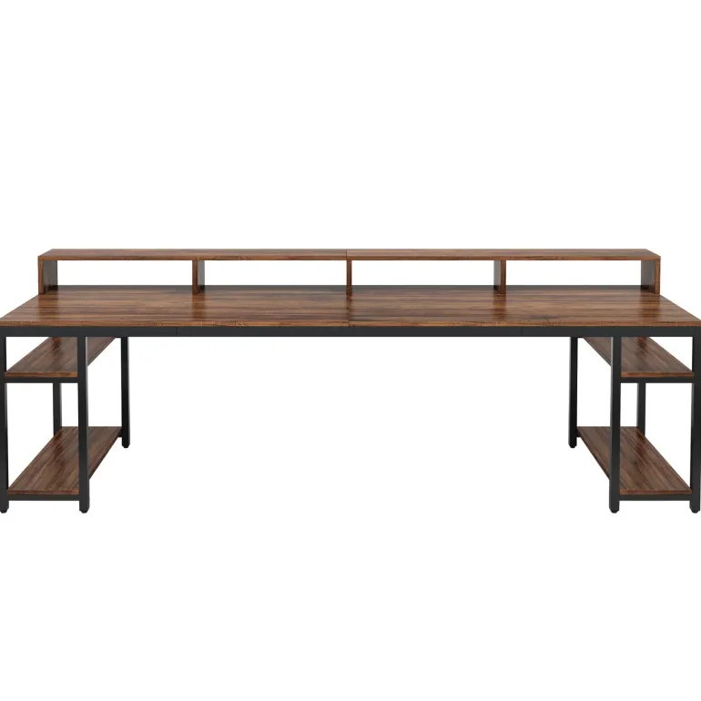 New Tribesigns Two Person Desk, 78.7" Computer Desk With Monitor Stand and 4 Open Shelf