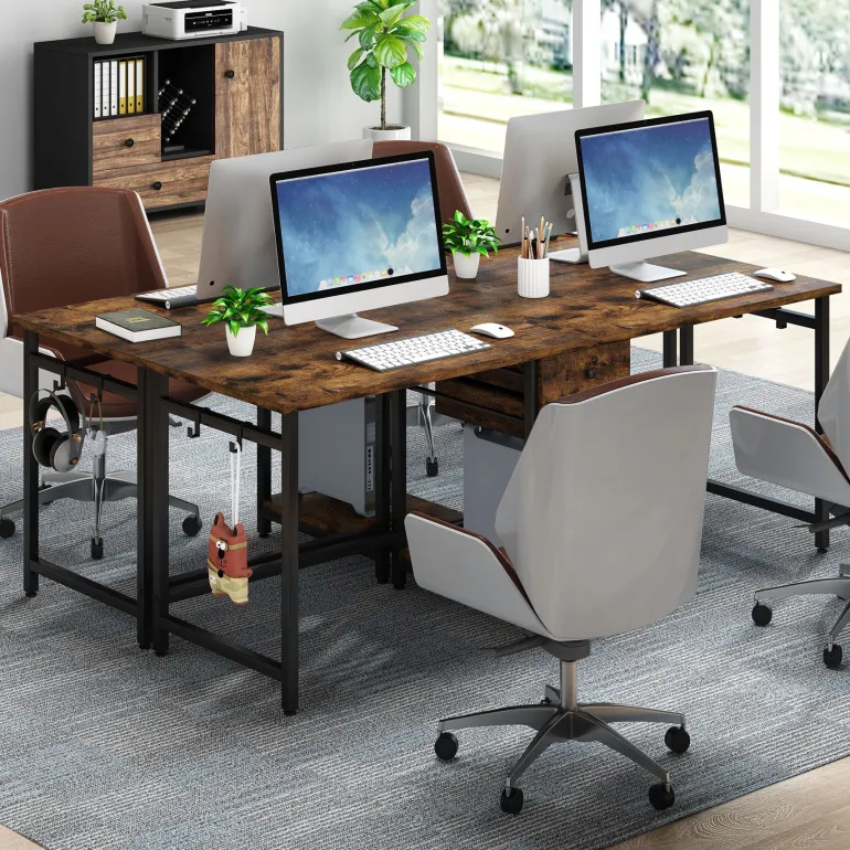 Store Tribesigns Two Person Desk, 78’’ Double Computer Desk with Drawers