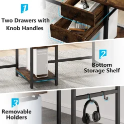 Store Tribesigns Two Person Desk, 78’’ Double Computer Desk with Drawers
