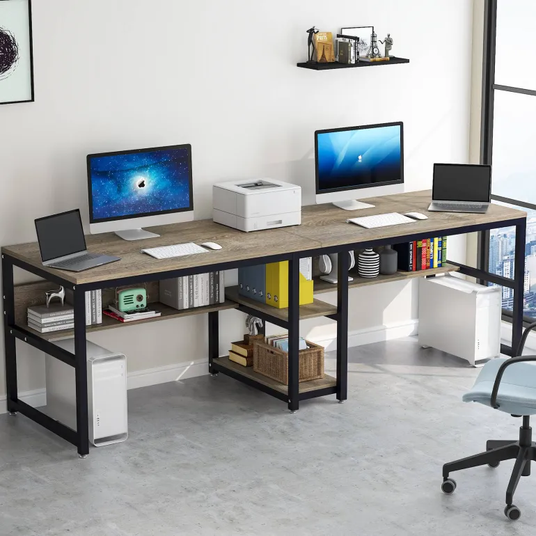 Best Tribesigns Two Person Desk, Computer Desk Double Workstation with Shelves