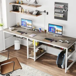 Best Tribesigns Two Person Desk, Computer Desk Double Workstation with Shelves