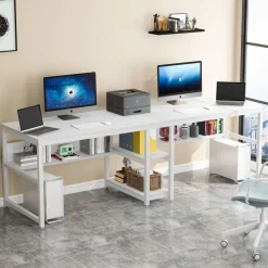 Best Tribesigns Two Person Desk, Computer Desk Double Workstation with Shelves