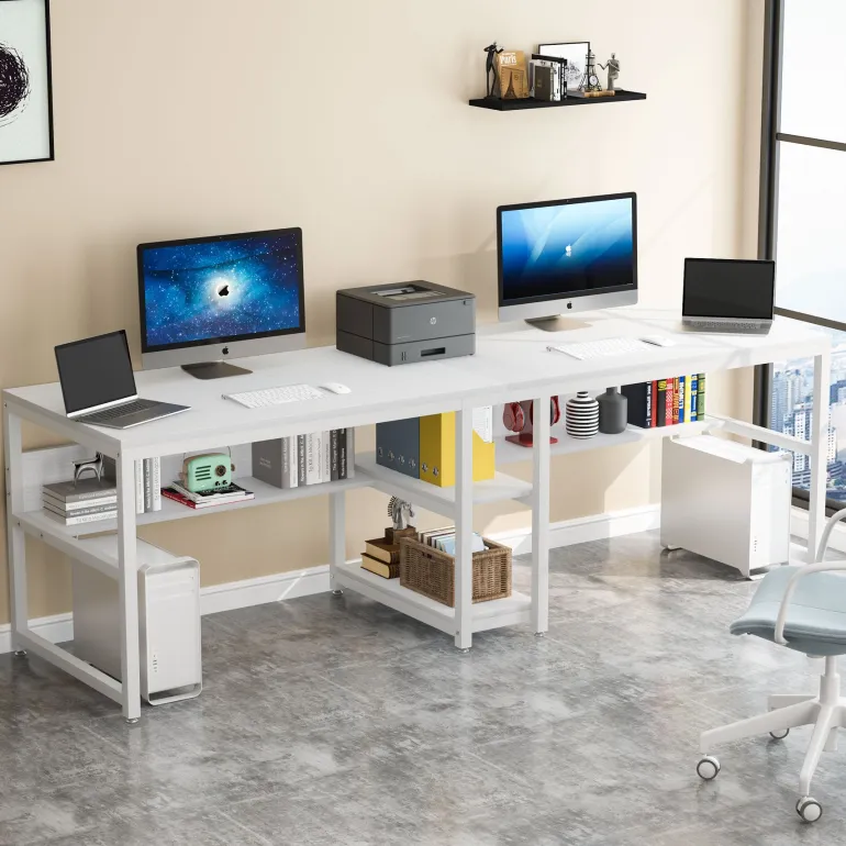 Best Tribesigns Two Person Desk, Computer Desk Double Workstation with Shelves