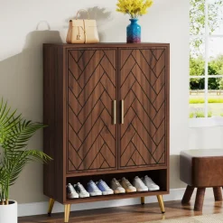 Flash Sale Tribesigns Walnut Shoe Cabinet, 6-Tier Wooden Shoe Organizer with Adjustable Shelves