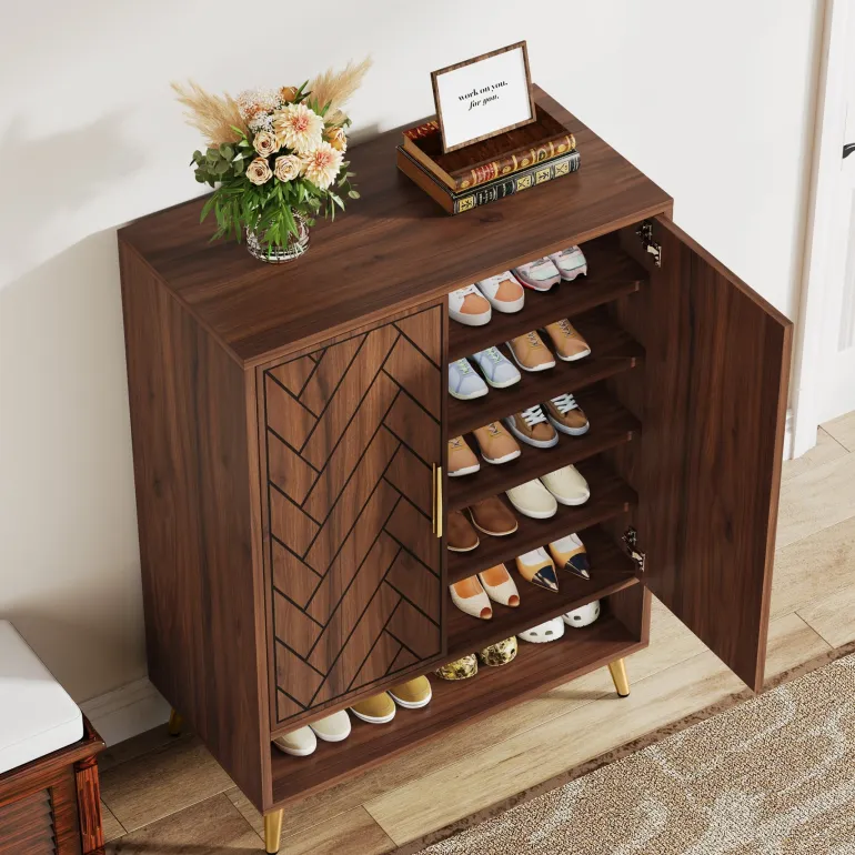 Flash Sale Tribesigns Walnut Shoe Cabinet, 6-Tier Wooden Shoe Organizer with Adjustable Shelves