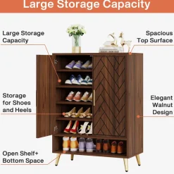 Flash Sale Tribesigns Walnut Shoe Cabinet, 6-Tier Wooden Shoe Organizer with Adjustable Shelves