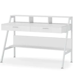 Outlet Tribesigns White Computer Desk, 47" Writing Desk with Storage Shelf & Drawers