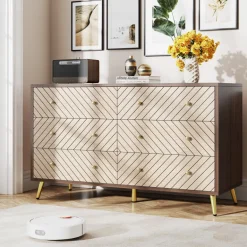 New Tribesigns Wood 6 Drawer Chest, Storage Cabinet Dresser with Metal Legs