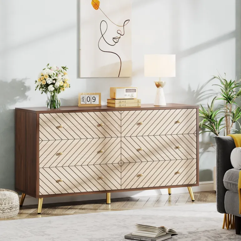 New Tribesigns Wood 6 Drawer Chest, Storage Cabinet Dresser with Metal Legs