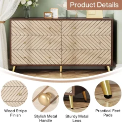 New Tribesigns Wood 6 Drawer Chest, Storage Cabinet Dresser with Metal Legs