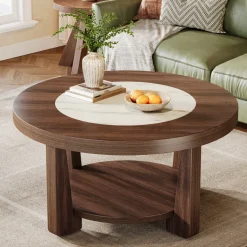 Cheap Tribesigns Wood Coffee Table, Round 2 - Tier Accent Center Table
