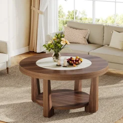 Cheap Tribesigns Wood Coffee Table, Round 2 - Tier Accent Center Table
