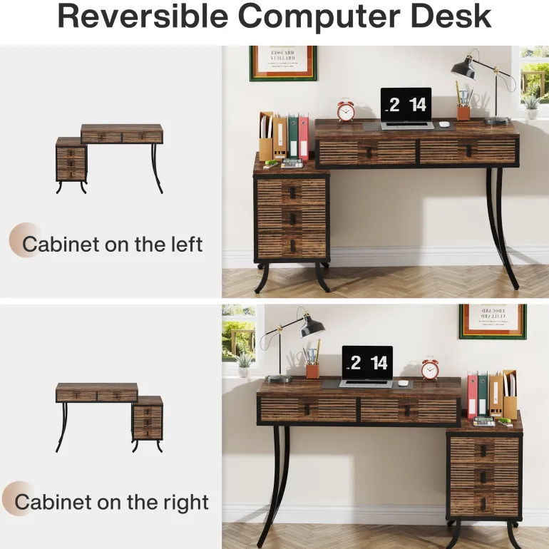 New Tribesigns Wood Computer Desk, 55" Home Office Desk with Drawer Cabinet
