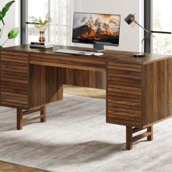 Fashion Tribesigns Wood Computer Desk, 59" Home Office Desk with Drawers