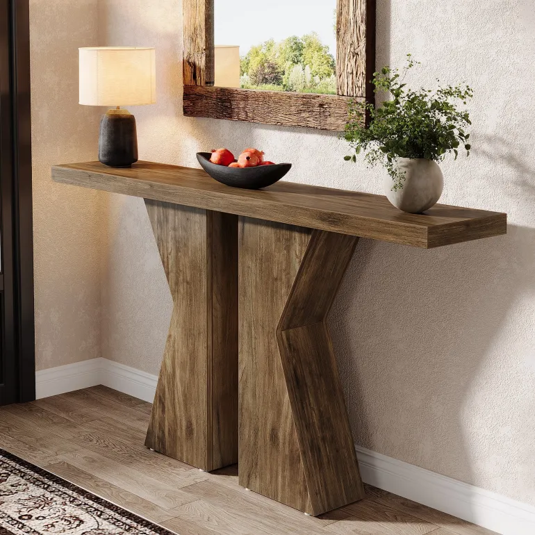 Clearance Tribesigns Wood Console Table, 55" Sofa Table Entryway Table with K - Shaped Frame