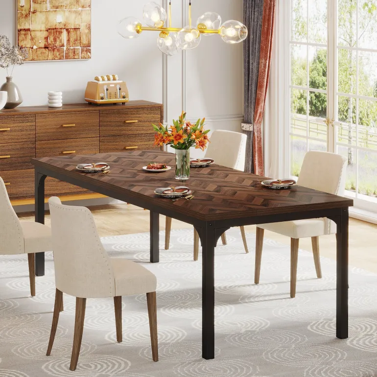 Online Tribesigns Wood Dining Table, 70.9" Farmhouse Kitchen Dinner Table for 6-8