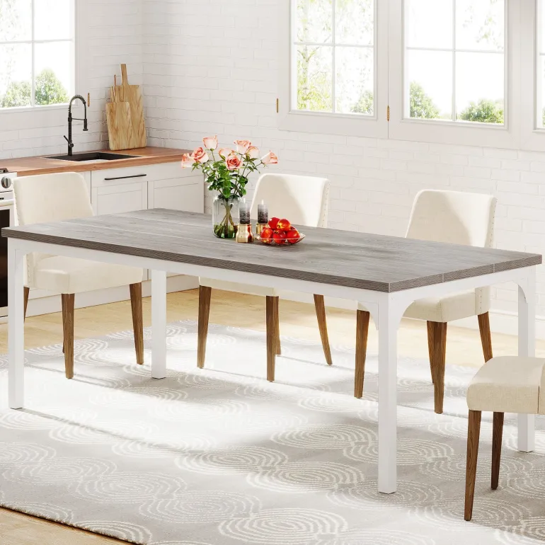 Online Tribesigns Wood Dining Table, 70.9" Farmhouse Kitchen Dinner Table for 6-8