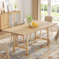 Fashion Tribesigns Wood Dining Table, 63" Farmhouse Kitchen Dinner Table for 6 People