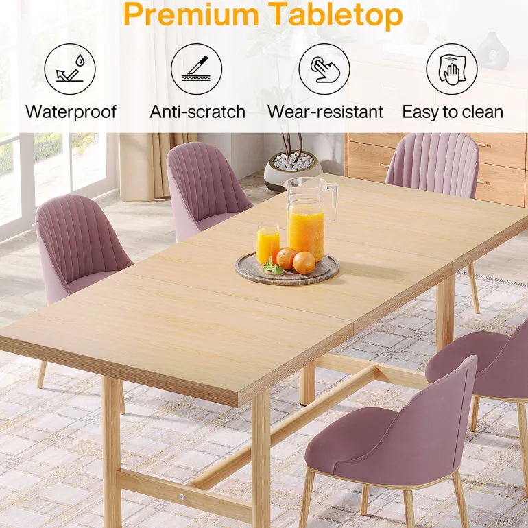 Fashion Tribesigns Wood Dining Table, 63" Farmhouse Kitchen Dinner Table for 6 People