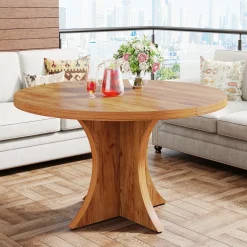 Outlet Tribesigns Wood Dining Table, 47.24 Inches Round Kitchen Table for 4-6