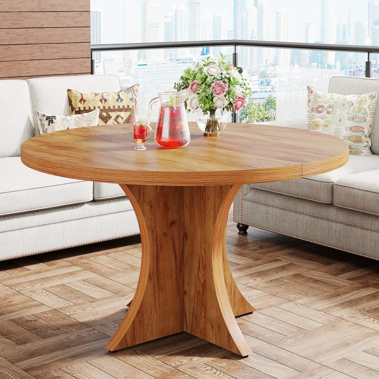 Outlet Tribesigns Wood Dining Table, 47.24 Inches Round Kitchen Table for 4-6