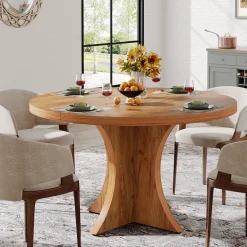 Outlet Tribesigns Wood Dining Table, 47.24 Inches Round Kitchen Table for 4-6