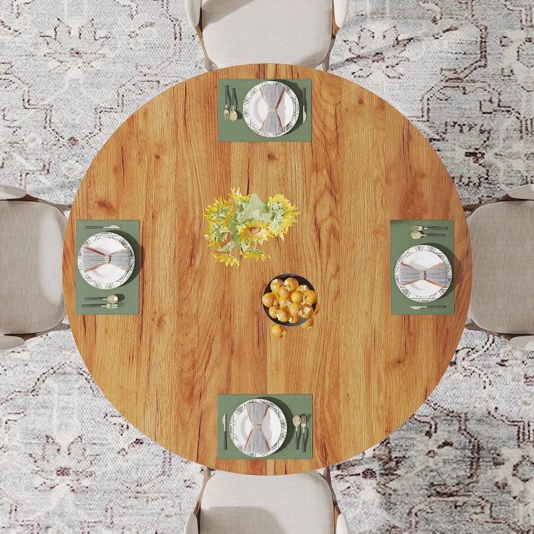 Outlet Tribesigns Wood Dining Table, 47.24 Inches Round Kitchen Table for 4-6