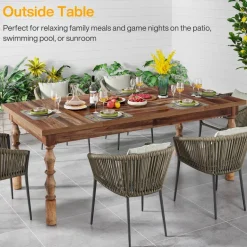 Fashion Tribesigns Wood Dining Table, 62” Large Kitchen Table with Carved Turned Legs for 4-6 People
