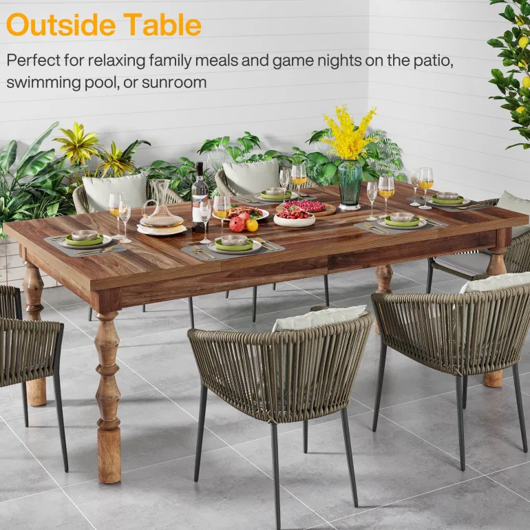 Fashion Tribesigns Wood Dining Table, 62” Large Kitchen Table with Carved Turned Legs for 4-6 People
