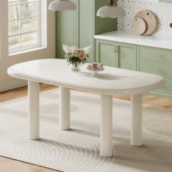Store Tribesigns Wood Dining Table, 63" Modern Oval Kitchen Table for 4 - 6 People