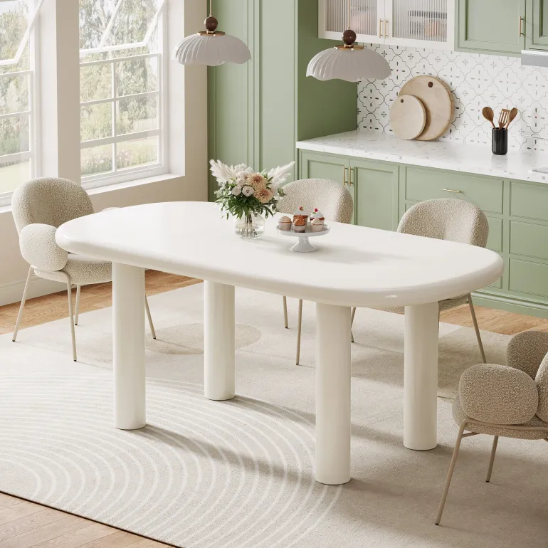 Store Tribesigns Wood Dining Table, 63" Modern Oval Kitchen Table for 4 - 6 People