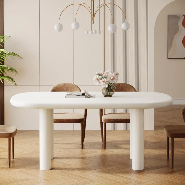 Store Tribesigns Wood Dining Table, 63" Modern Oval Kitchen Table for 4 - 6 People