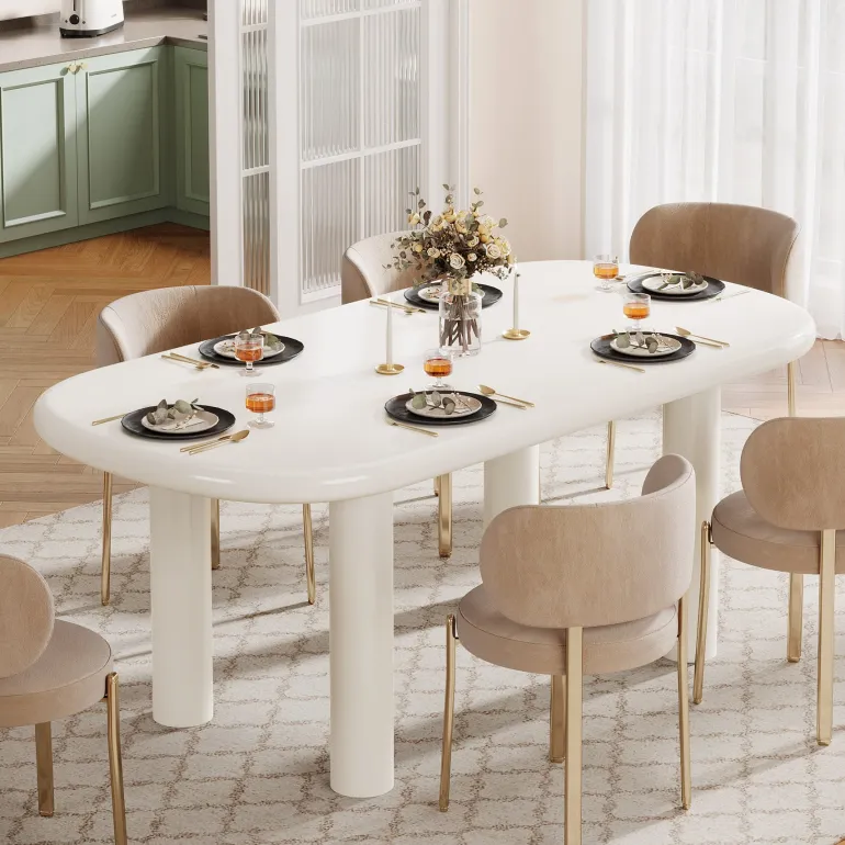 Store Tribesigns Wood Dining Table, 63" Modern Oval Kitchen Table for 4 - 6 People