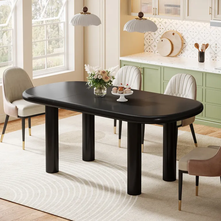 Store Tribesigns Wood Dining Table, 63" Modern Oval Kitchen Table for 4 - 6 People