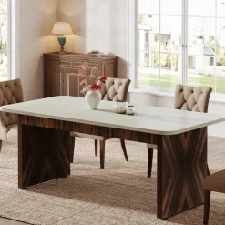 Discount Tribesigns Wood Dining Table, 70" Rectangle Kitchen Table for 6 People