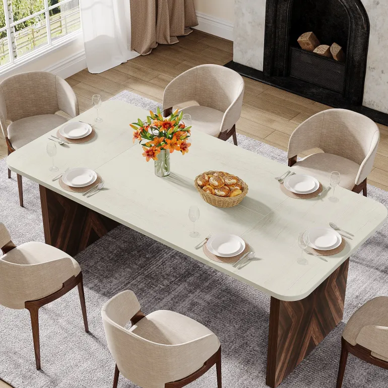 Discount Tribesigns Wood Dining Table, 70" Rectangle Kitchen Table for 6 People