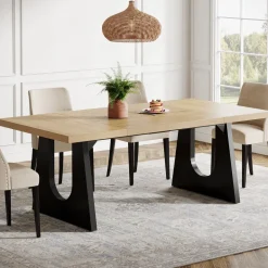 Fashion Tribesigns Wood Dining Table, 70" Rectangular Kitchen Table for 6 - 8 People