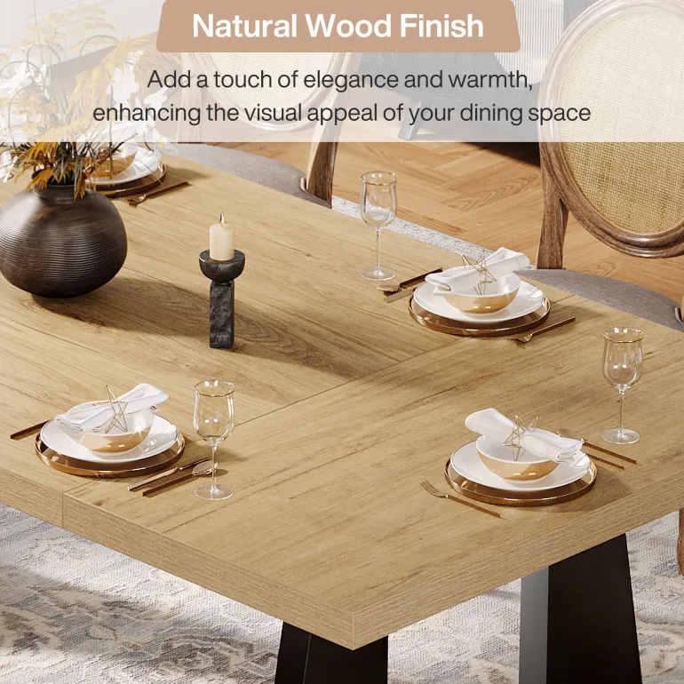 Fashion Tribesigns Wood Dining Table, 70" Rectangular Kitchen Table for 6 - 8 People
