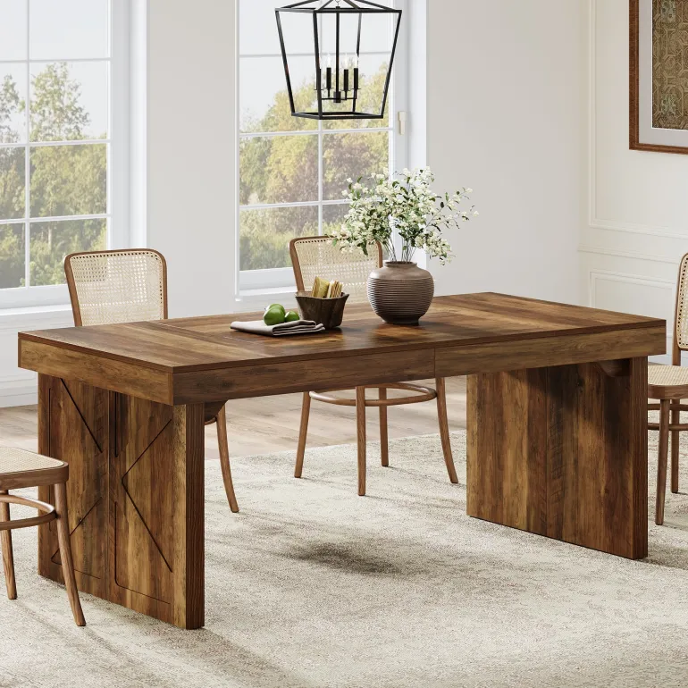 Fashion Tribesigns Wood Dining Table, 63" Rustic Rectangular Kitchen Table