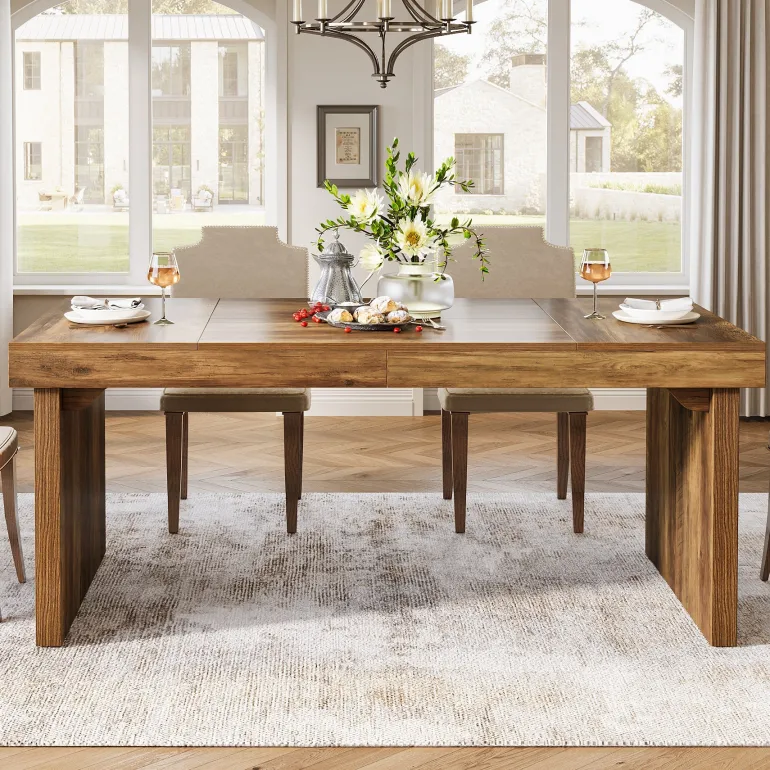 Fashion Tribesigns Wood Dining Table, 63" Rustic Rectangular Kitchen Table