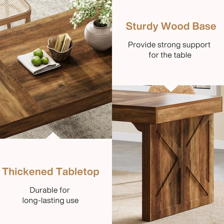 Fashion Tribesigns Wood Dining Table, 63" Rustic Rectangular Kitchen Table