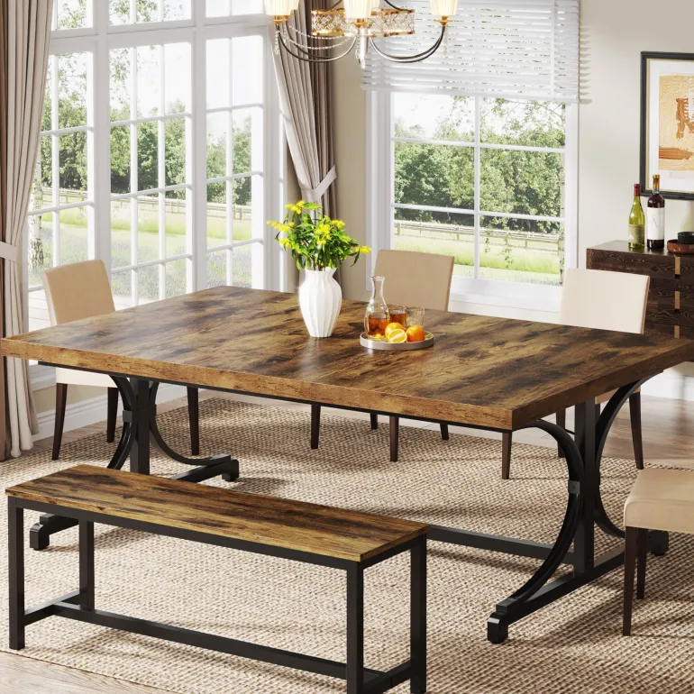 Best Tribesigns Wood Dining Table, 62.4" Sturdy Kitchen Table for Kitchen, Living Room