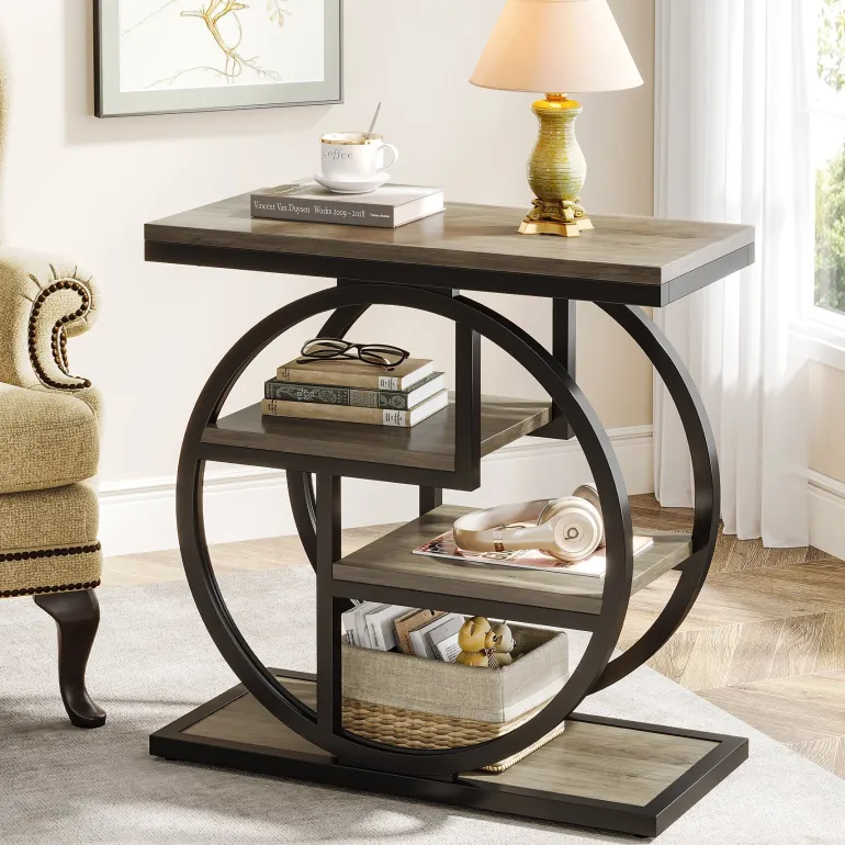 Sale Tribesigns Wood End Table, 4 - Tier Side Table with Storage Shelves